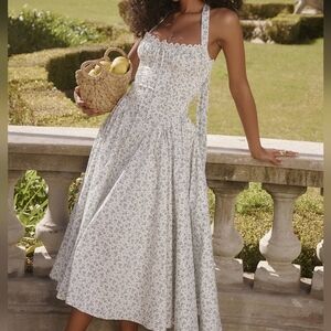 HOUSE OF CB Adabella White Bluebell Print Cotton Halter Sundress